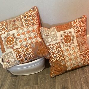 Pier 1 Patchwork Accent Pillows - Orange and Cream